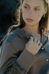 Silk Blend Long Sleeve Blouse in Mocha