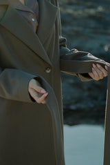 Wool Cashmere Belted Long Coat in Chocolate