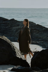 Wool Cashmere Belted Long Coat in Chocolate