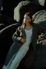 Wool Cashmere Belted Long Coat in Chocolate