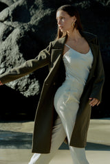 Wool Cashmere Belted Long Coat in Chocolate
