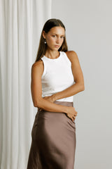 Silk Blend Slip Skirt in Mocha