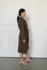 Wool Cashmere Belted Long Coat in Chocolate