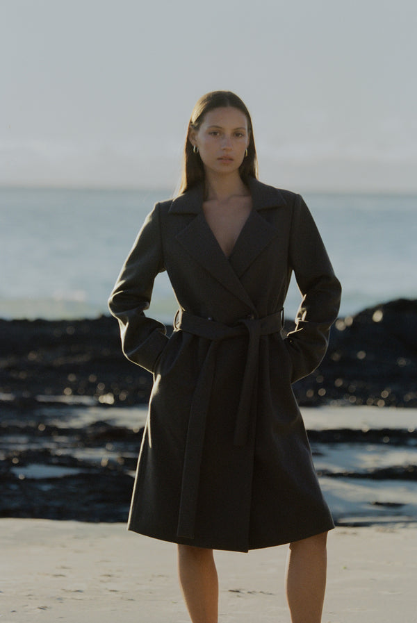 Wool Cashmere Belted Long Coat