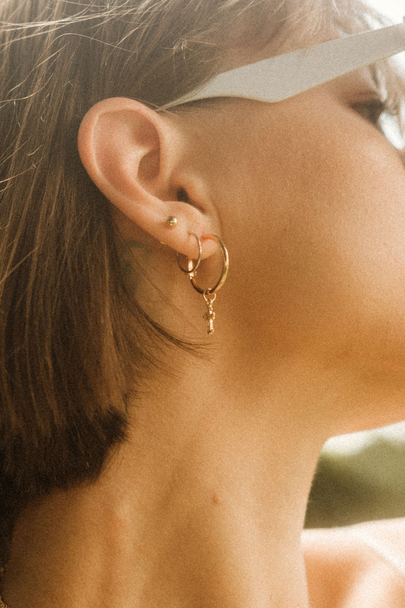 Esmeralda Gold Cross Charm Hoop Earrings