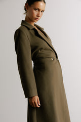 Wool Cashmere Belted Long Coat in Chocolate