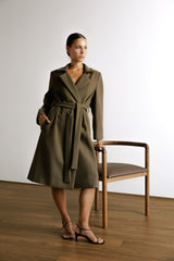 Wool Cashmere Belted Long Coat in Chocolate