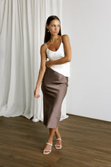 Silk Blend Slip Skirt in Mocha