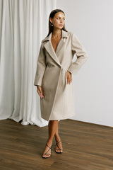 Wool Cashmere Belted Long Coat in Biscuit
