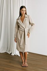 Wool Cashmere Belted Long Coat in Biscuit