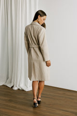 Wool Cashmere Belted Long Coat in Biscuit
