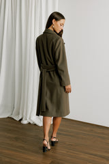 Wool Cashmere Belted Long Coat in Chocolate