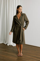 Wool Cashmere Belted Long Coat in Chocolate