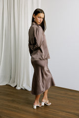 Silk Blend Long Sleeve Blouse in Mocha