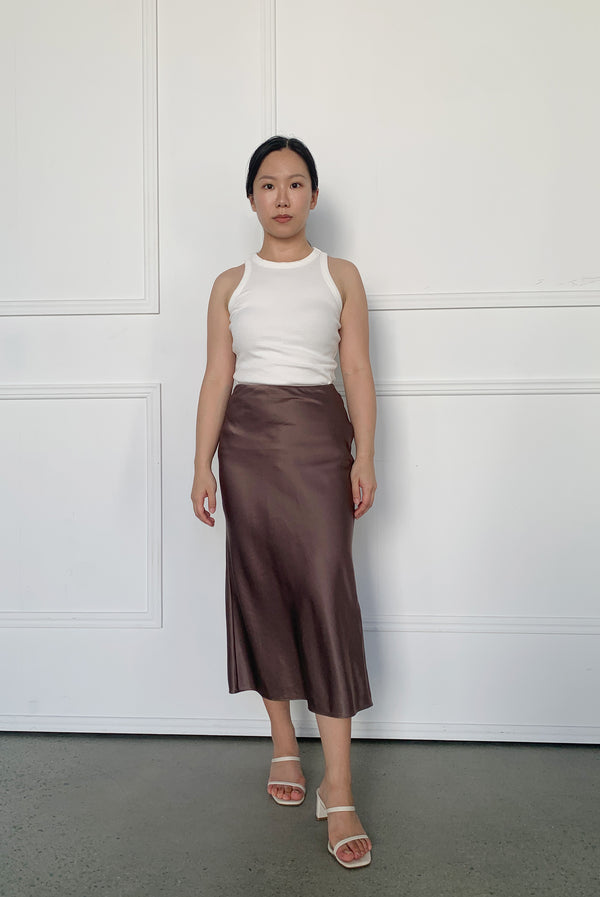 Silk Blend Slip Skirt in Mocha