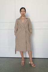 Wool Cashmere Belted Long Coat in Biscuit