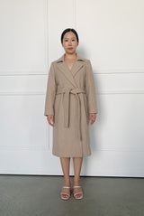 Wool Cashmere Belted Long Coat in Biscuit