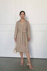 Wool Cashmere Belted Long Coat in Biscuit