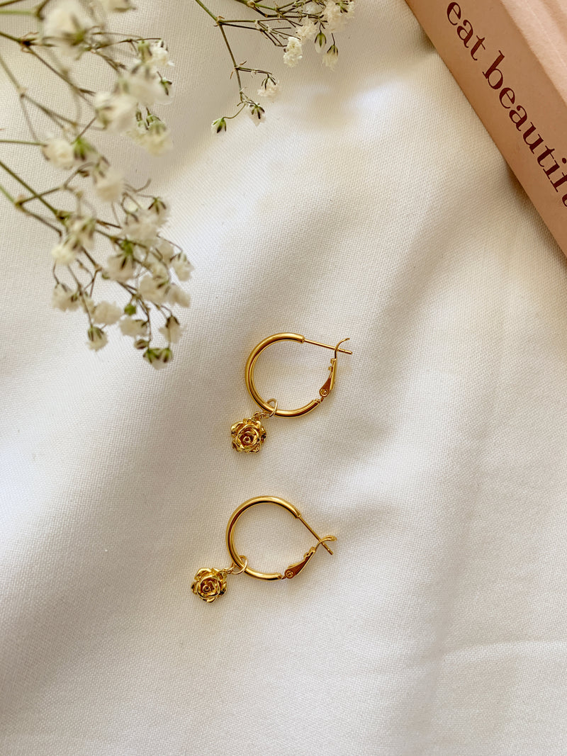 Colette Gold Rose Charm Hoop Earrings