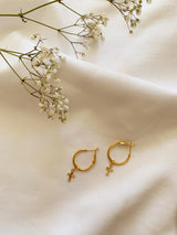 Esmeralda Gold Cross Charm Hoop Earrings