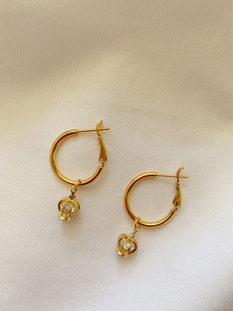 Francoise Gold Crown Charm Hoop Earrings