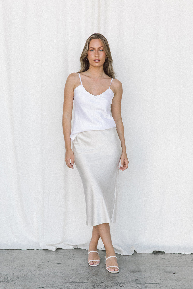 Accessorizing the White Silk Skirt